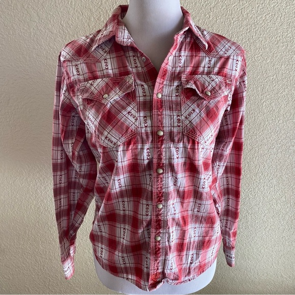 TwentyX Wrangler Western Shirt Pearl Snap Buttons Plaid Embroidered Red: XL - Picture 1 of 10